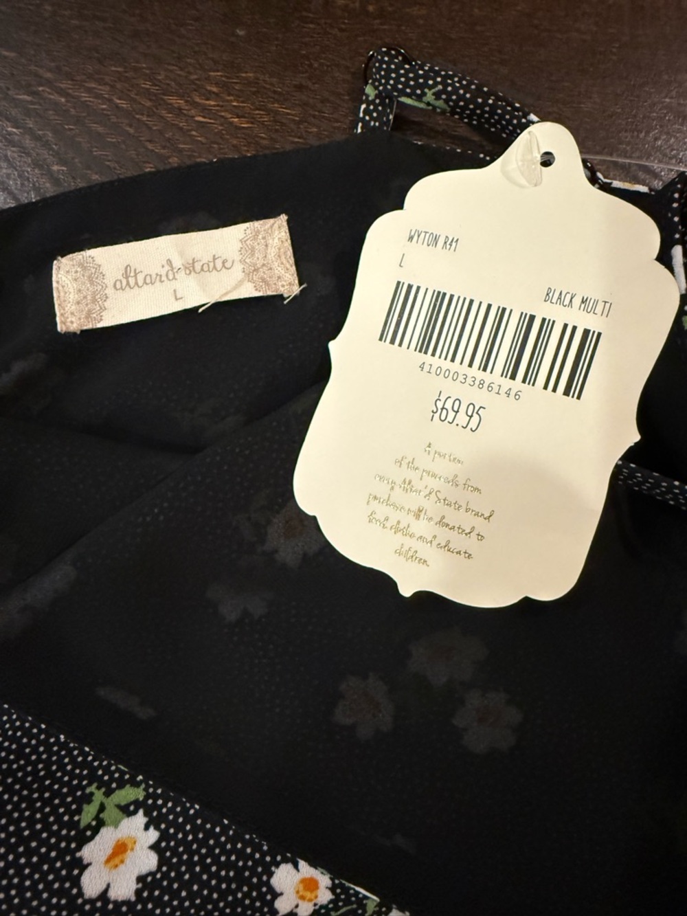 NWT Altar’d State Black Daisy Floral Ruffle Mini Dress Tie Waist Size Large - Picture 4 of 16